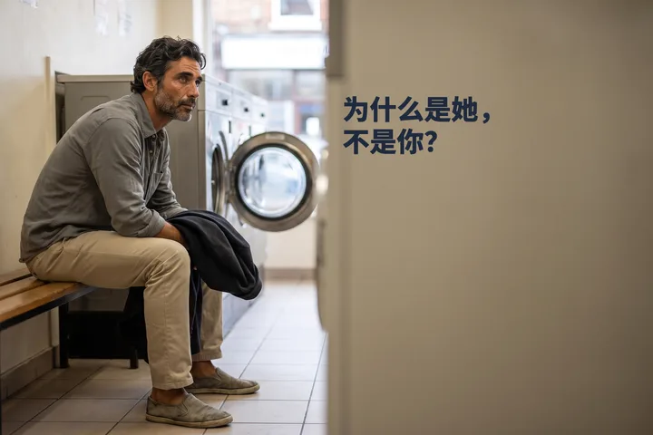 为什么是她,不是你? — 一个男人在上午平淡的光线里坐在自助洗衣店的长椅上等着