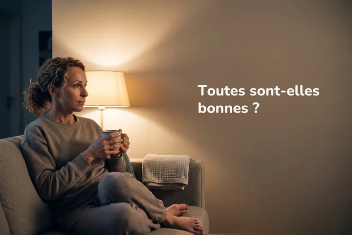 Toutes sont-elles bonnes ? — une femme de près de trente ans tient une tasse sur le canapé, à la lampe
