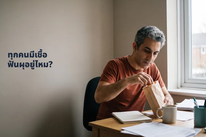 ทุกคนมีเชื้อฟันผุอยู่ไหม? — ชายหนุ่มหยิบลูกอมจากถุงกระดาษที่โต๊ะทำงาน
