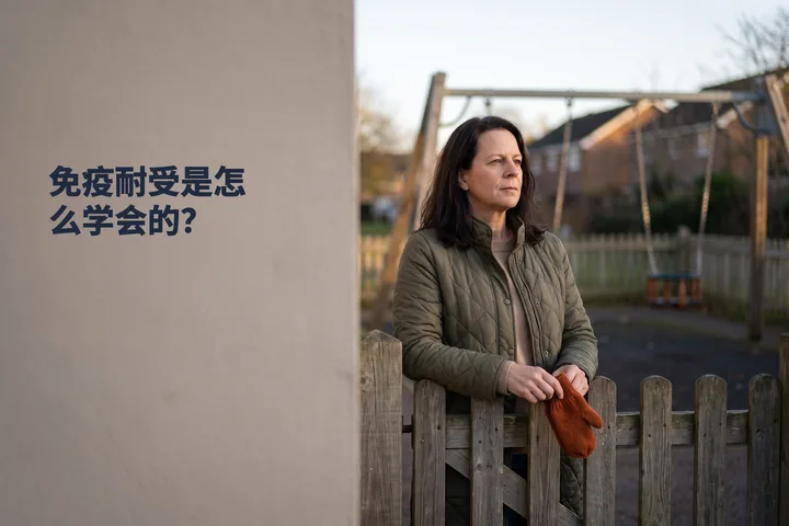 免疫耐受是怎么学会的？ — 午后偏晚的低斜阳光里，一位女性在空无一人的游乐场门口停下脚步