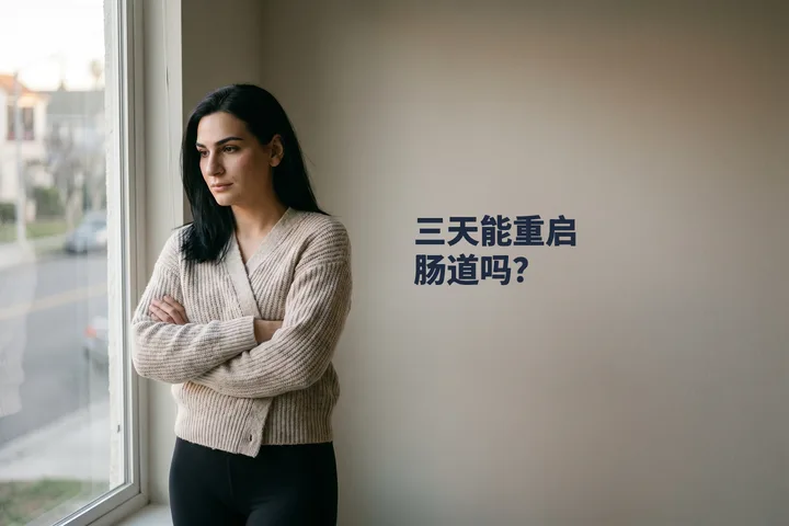 三天能重启肠道吗? — 暮色渐深,一位女性抱着手臂站在客厅窗前
