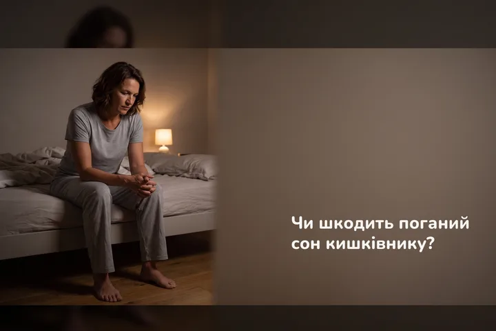 Чи шкодить поганий сон кишківнику? — жінка о третій ночі на краю ліжка біля приглушеної лампи
