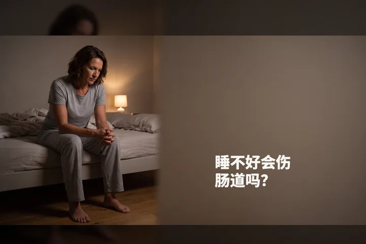 睡不好会伤肠道吗? — 凌晨三点,一位女性在昏暗的台灯旁坐在床沿